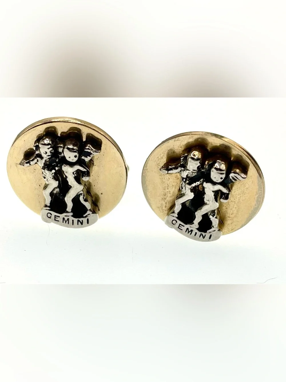 Vintage SWANK Inc. Gemini Zodiac Cufflinks Gold/Silver Tone Figural Twins 1970s